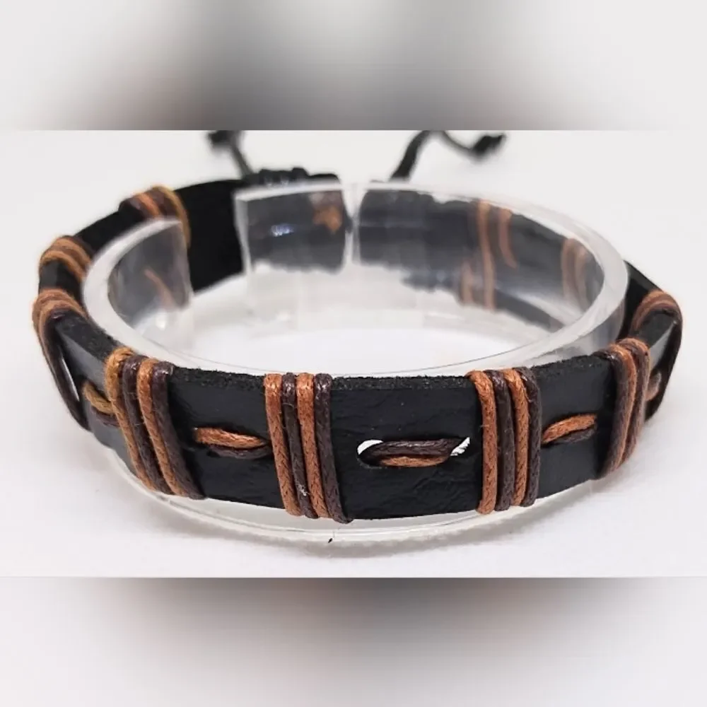Men's leather bracelet braided brown new e49‎